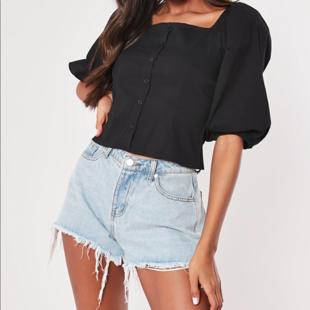 Linen Puff Sleeve Crop Top